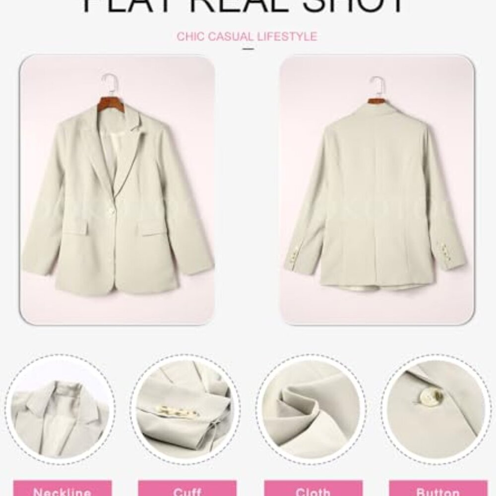 Notched Lapel Blazer Jacket Classic Fit Business Casual Lightweight Polyester - Picture 6 of 8